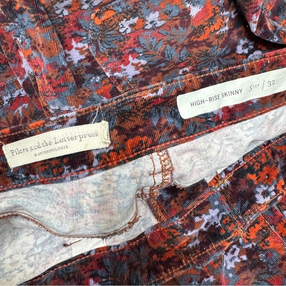 {Pilcro} "High Rise Skinny" Purple Floral Corduroy Velvet Stretch Jeans Pants - Picture 4 of 6